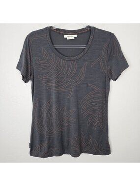Icebreaker Women's Merino 150 Short Sleeve T-Shirt Fern Floral Print Gray Size S
